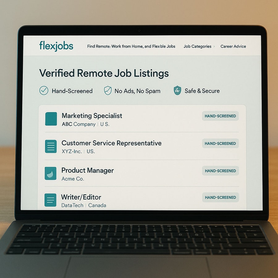 FlexJobs platform interface showing verified remote jobs